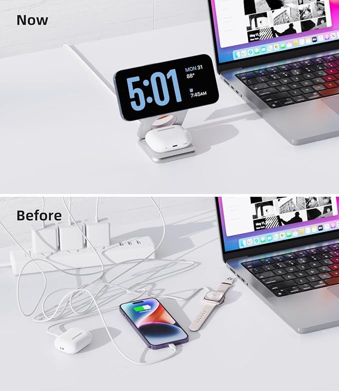 Foldable Magnetic Wireless Charger, KU XIU X40 Aluminum Alloy 3-in-1 Charging - Image 3