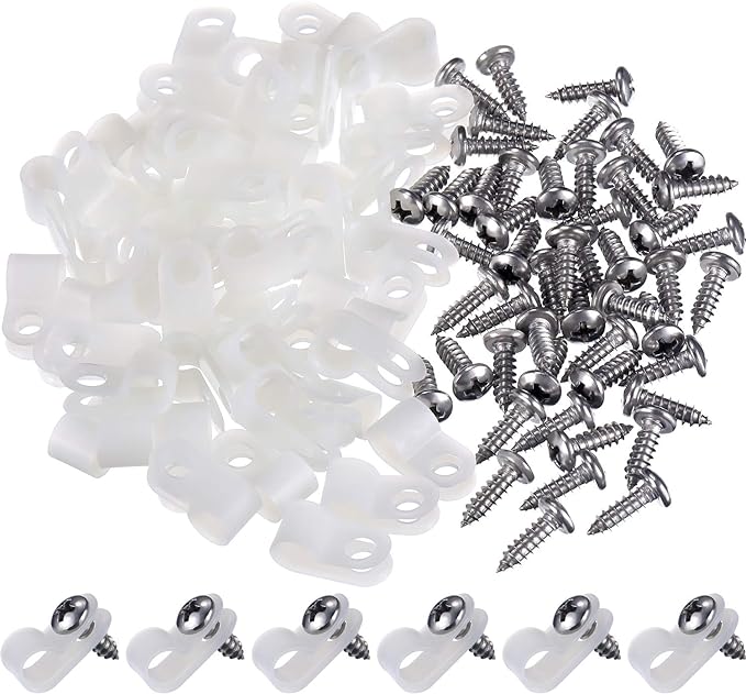 Hicarer 50 Pack R-Type Cable Clip Wire Clamp, Nylon Screw Mounting Cord by Hicarer