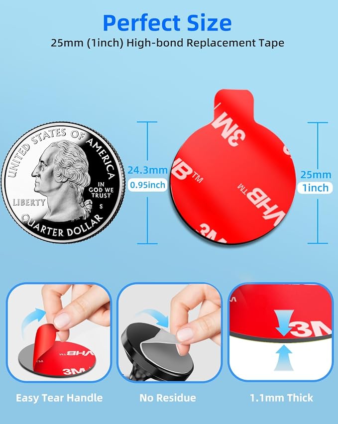 10 Pcs 3M Sticky Adhesive Pads for Car Magnetic Phone Holder, 1 inch Round VHB - Image 2