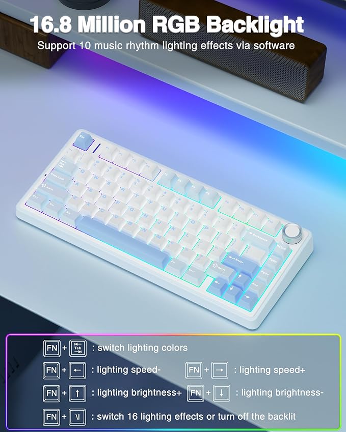 AULA F75 75% Wireless Mechanical Keyboard, Hot Swappable Creamy Keyboard - Image 4