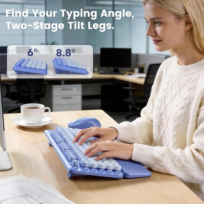 Wireless Keyboard and Mouse Combo, Magnetic Soft-Touch Wrist Rest, Round Keycaps - Image 5