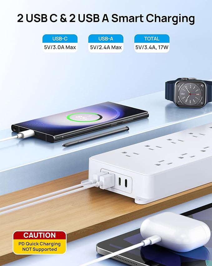 TROND 360° Rotating Plug Power Strip 10ft, Surge Protector - Image 3