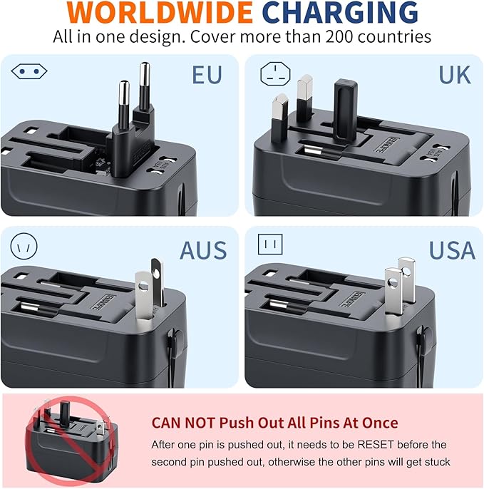 Travel Adapter Fast Charge, GaN Worldwide All in One Universal Travel Adapter - Image 3