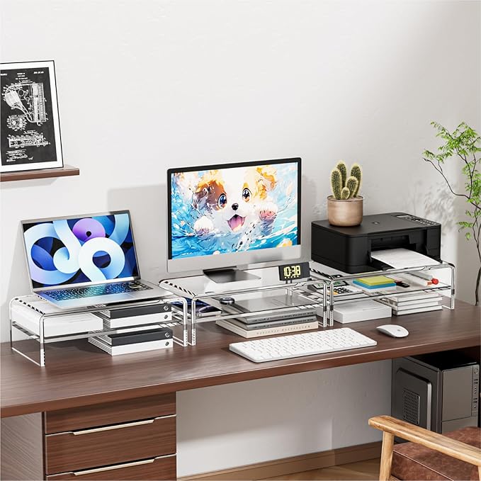 Egchi Acrylic Monitor Stand Riser, 2 Tier Clear Computer Monitor Stand - Image 7