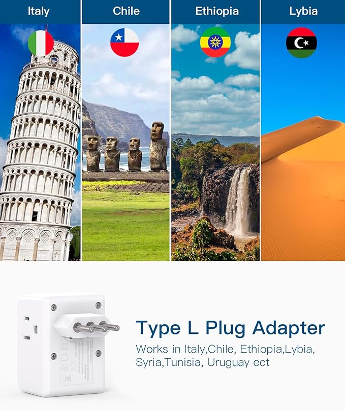 2 Pack Italy Travel Plug Adapter, Type L Italy Power Adapter - Image 4
