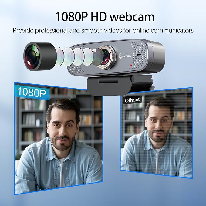 Angetube 1080P HD Webcam with Privacy Shutter Dual Noise-Cancelling Mic PC - Image 2