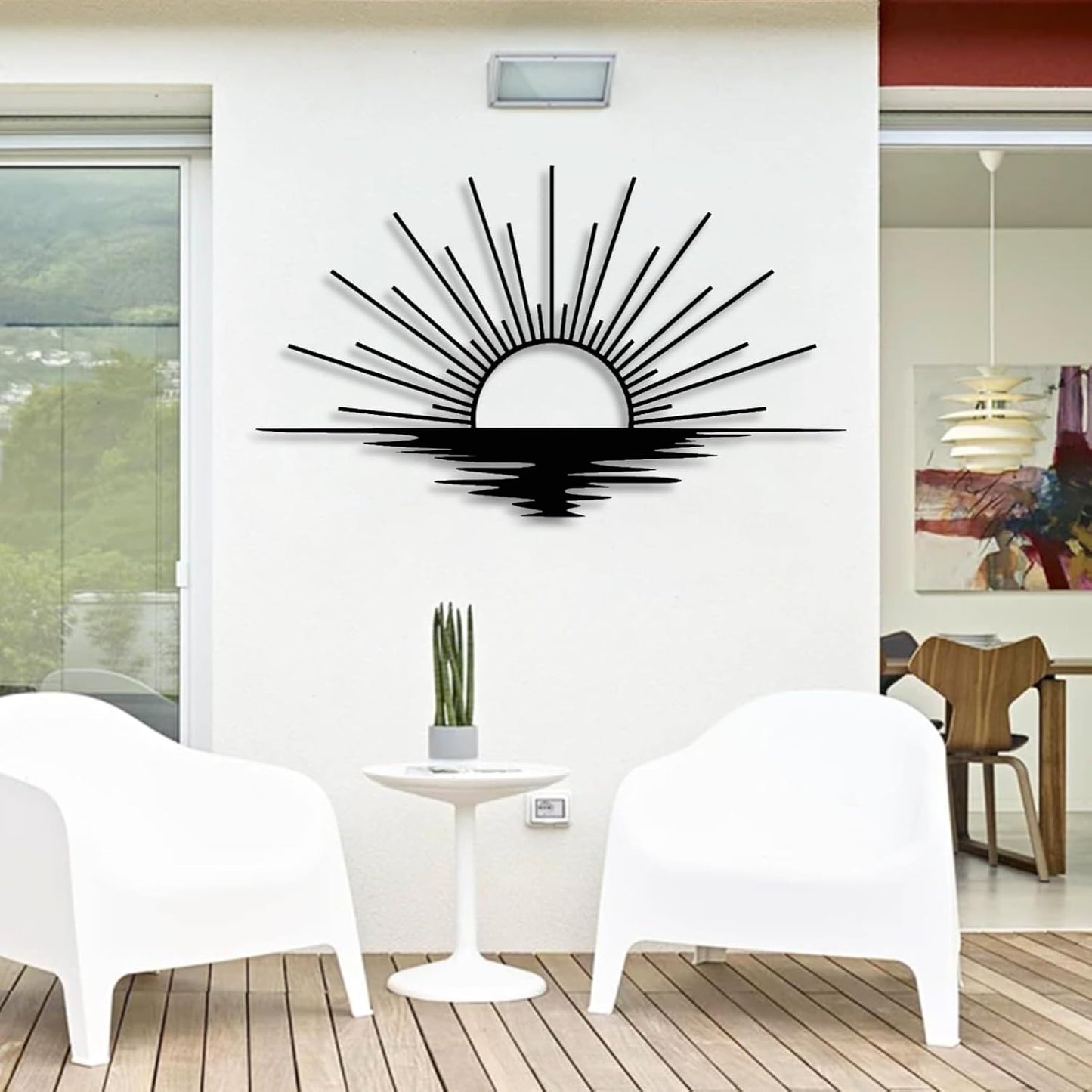 Sunrise Metal Wall Art, Metal Sun Wall Decor, Metal Sun Outdoor Decor, Large Metal Sun Wall Art, Sun Wall Art, Boho Sun Wall Art, Sunshine Metal Sign, Living Room Bedroom Wall Hangings (White, 35"x 20"| 90x53cm )