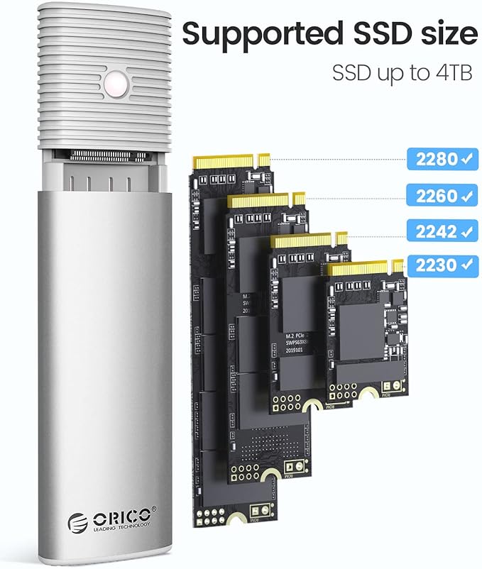 ORICO M.2 NVMe SATA SSD Enclosure Adapter Tool-Free, USB C 3.2 Gen 2 10Gbps NVMe - Image 4