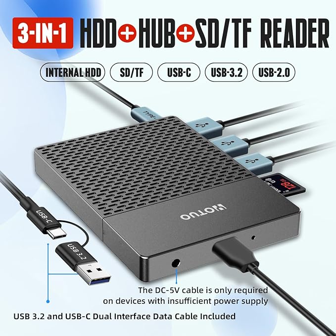 YOTUO Docking Station External Hard Drive Storage, USB-C Hub + HDD 7-in-1 - Image 2