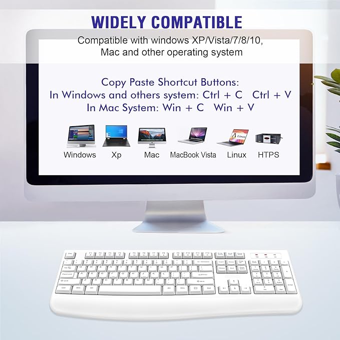 Wireless Keyboard, 2.4G Full-Sized Ergonomic Wireless Computer Keyboard - Image 7