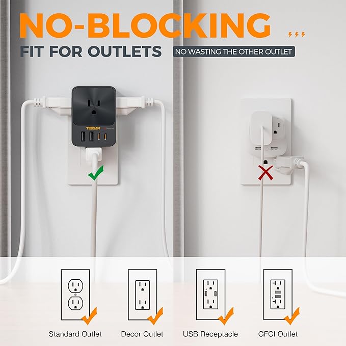 30W Wall Charger, TESSAN Fast Charging Multi Plug Adapter - Image 5