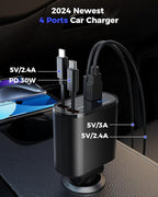 Retractable Car Charger 4 in 1 Fast Car Phone Charger Adapter - Image 6