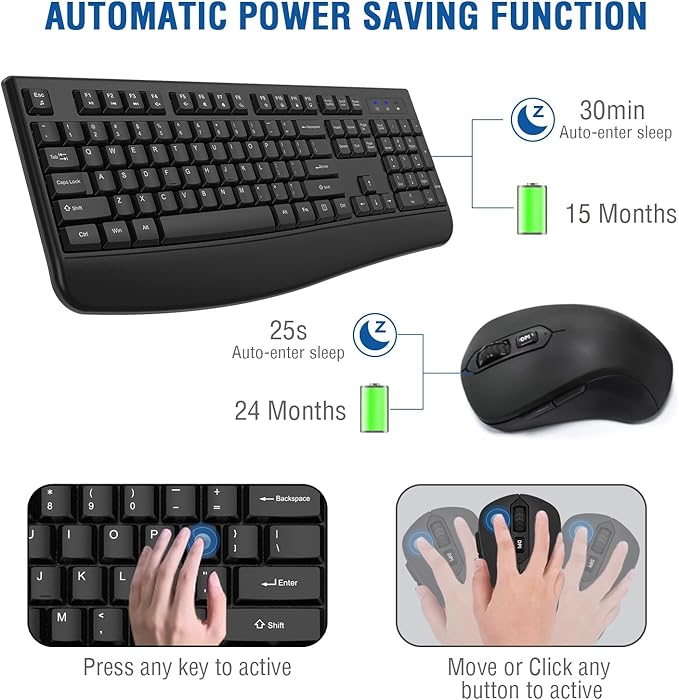 Wireless Keyboard and Mouse Combo, EDJO 2.4G Full-Sized Ergonomic Computer - Image 2