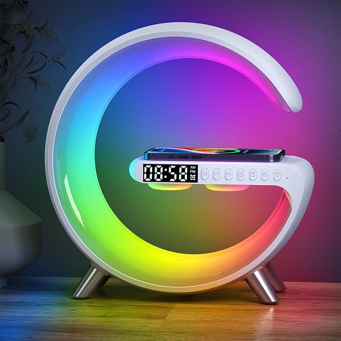 Smart Table Lamp with 4-in-1 Wireless Charger, Night Light, Alarm Clock by Boenim-US