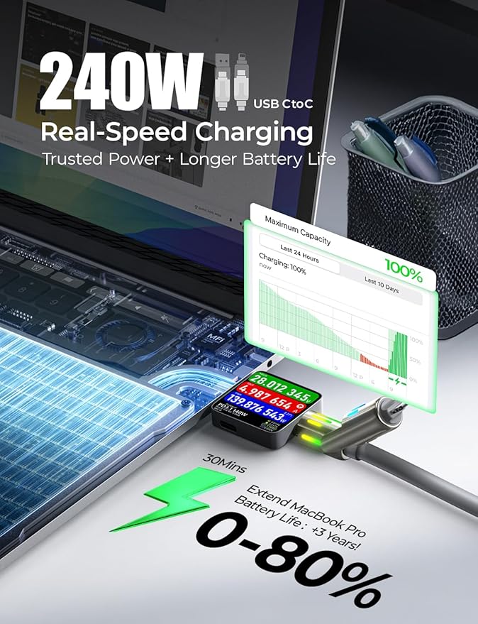 LISEN USB C to Lightning Cable, 240W 4 in 1 Charging Cable 6.6FT, Chubby USB - Image 4