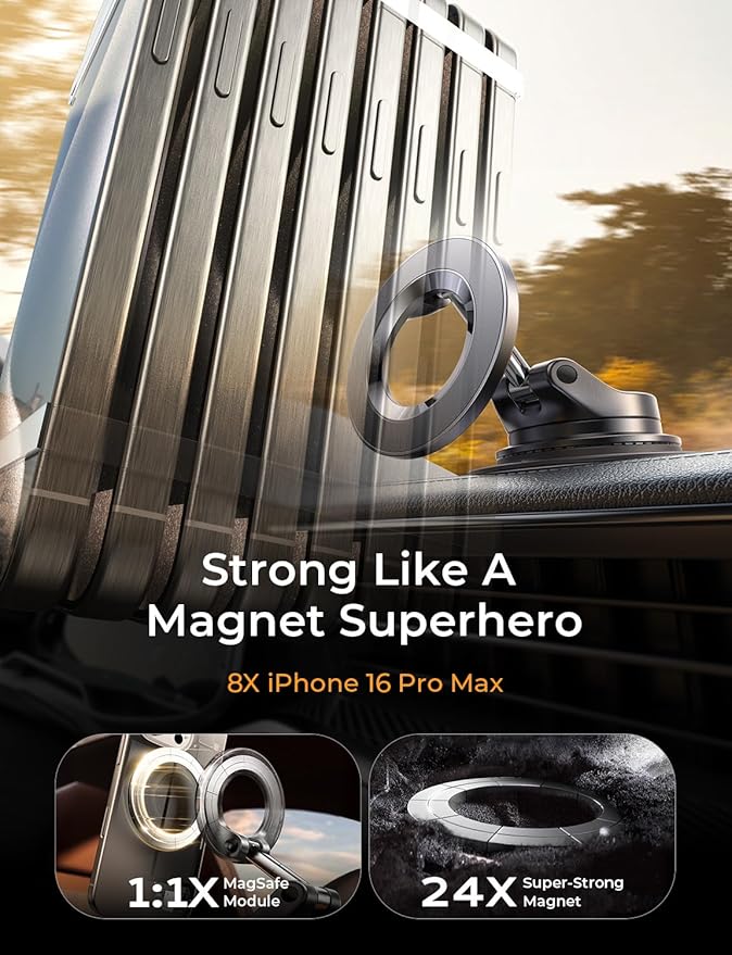 LISEN Suction Cup Phone Mount, Vacuum Magnetic Phone Holder, 360° Adjustable - Image 6