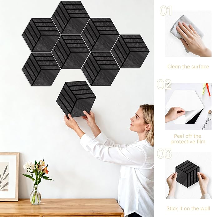 Mollywell Hexagon Acoustic Panels, 12 Pack |Wood Veneer|High Density Sound - Image 6