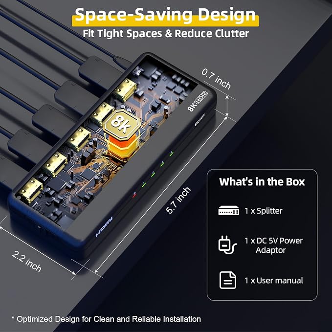 8K HDMI Splitter 1 in 4 Out, 1x4 Duplicate/Mirror Screens, HDMI 2.1, Auto - Image 9