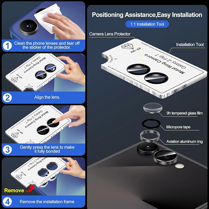 for Samsung Galaxy Z Flip 7 Camera Lens Protector, Individual Metal Ring - Image 6