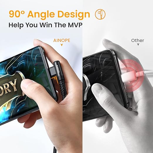 AINOPE USB C Cable Right Angle 3.1A Type C Charger Fast Charging, Resistant - Image 2