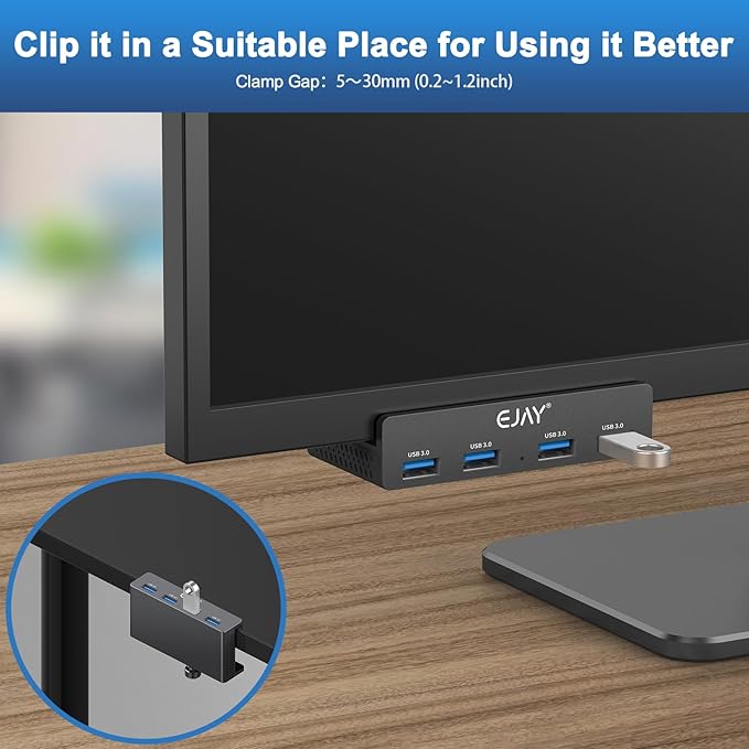 EJAY 4Ports USB3.0 Splitter Alu Clamp Desktop USB HUB - Image 2