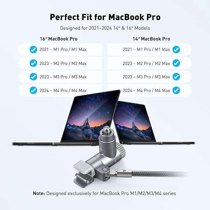 AboveTEK Laptop Locking Cable for MacBook Pro 14/16, Anti-Theft Keyed Laptop - Image 2