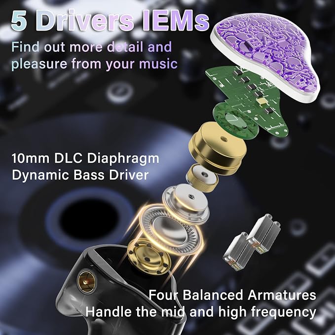 BASN Bmaster5 in Ear Monitors, 1DLC Diaphragm+4BA 5 Drivers IEM Earphones - Image 2
