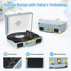 Vinyl Record Player 3-Speed Bass Control Bluetooth Suitcase Portable - Image 4