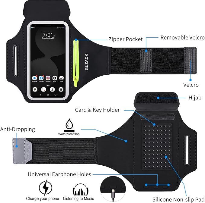 Running Armband with Earphone Pouch & Card Slot, Running Phone Holder - Image 8