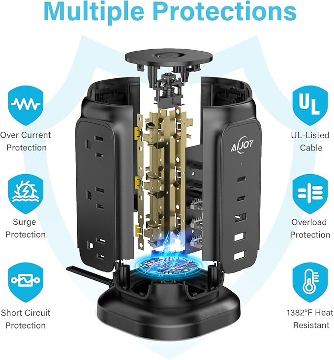AiJoy Flat Plug Power Strip Tower - Image 7