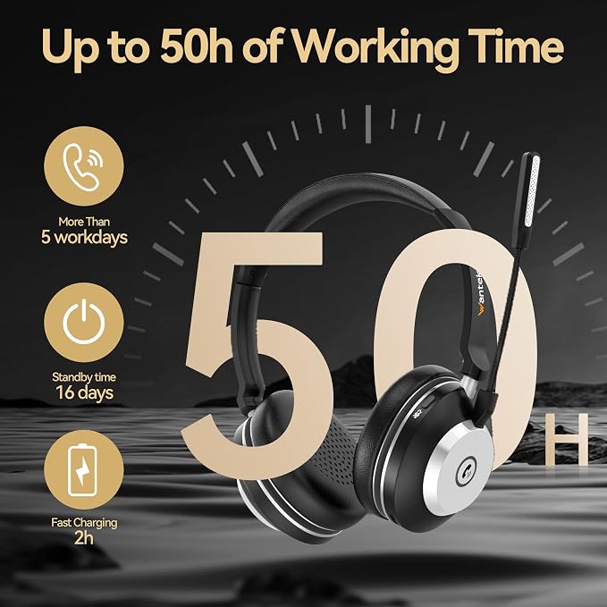 Wireless Headset with Mic for Work, 2.4G USB Dongle & Mic Mute for - Image 7