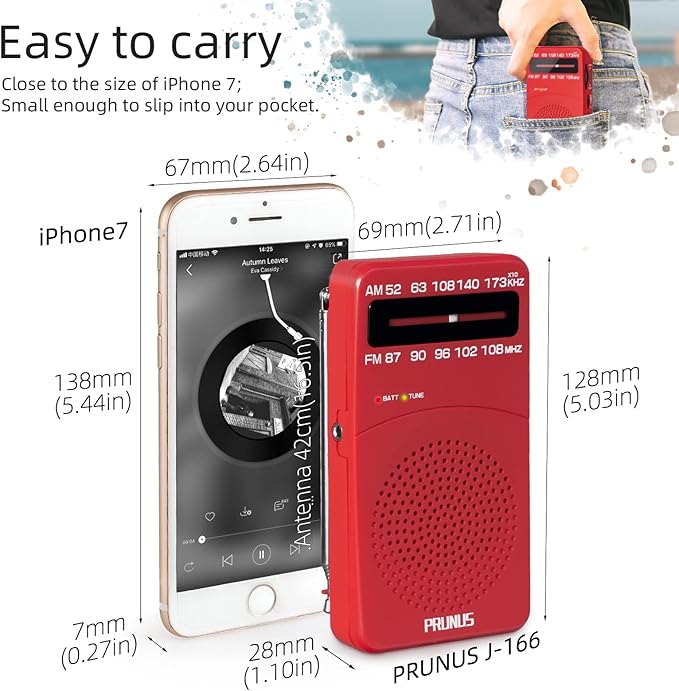 PRUNUS J-166 Portable Radio AM FM, Battery Operated Radio - Image 4