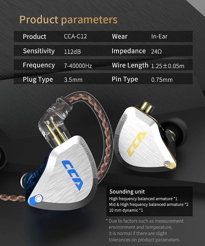 CCA C12 in Ear Monitor Headphones 5BA 1DD Hybrid HiFi IEM Earphones Noise - Image 8