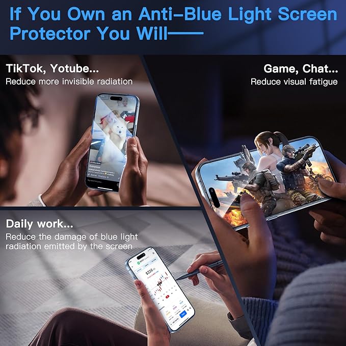 Uyiton Anti-Blue Light for iPhone 15 Screen Protector - Image 3