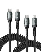 USB C to USB C Cable Coiled 3FT 2Pack, Braided Type C Charger by KIYODA