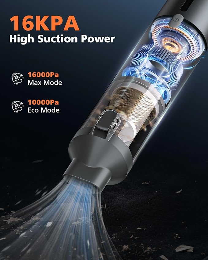Car Vacuum Portable with 16000Pa Powerful Suction, Handheld Vacuum Cordless - Image 2