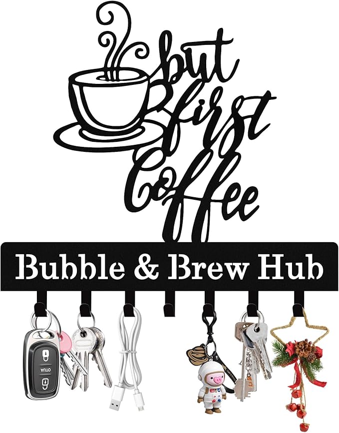 Personalized Coffee Key Holder Wall Mount, Custom Metal Key Rack Key Holder by Syneiro