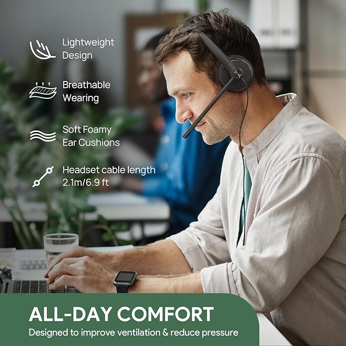 Yealink UH34 USB Headset with Mic, Stereo Wired Headphones with Noise - Image 2