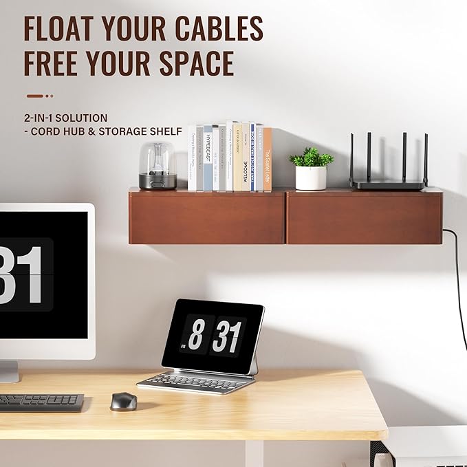 Cinati Large Cable Management Box, 15.8" Wooden Cable Organizer - Image 3
