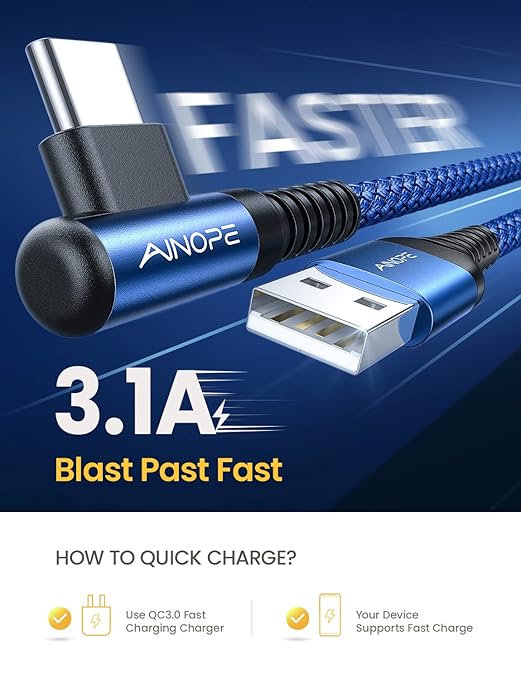 1.6FT USB to USB C Cable, 3.1A C Charger Cable Fast Charging Right Angle - Image 3