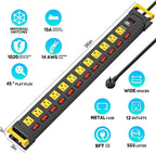 CRST 12 Outlets Long Power Strip, 9 FT Cord Metal Wall Mount Surge Protector - Image 2