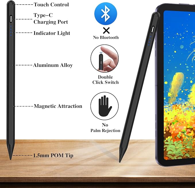 Active Stylus Pens for Touch Screens Rechargeable Tablet Pen POM Tip Magnetic - Image 3