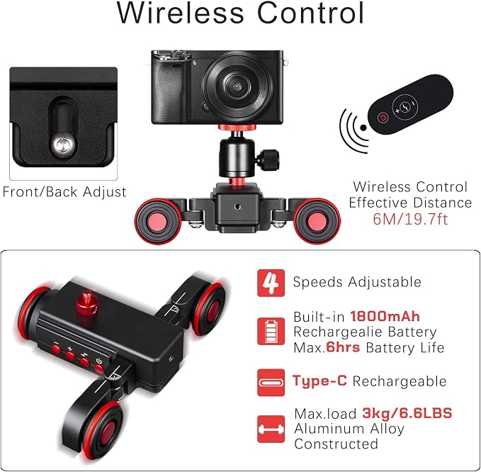 EACHSHOT Motorized Dolly Car, 3-Wheels Wireless Electric Track Rail Slider - Image 3