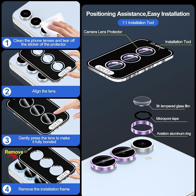 for Samsung Galaxy S24 FE Camera Lens Protector, Individual Metal Ring Tempered - Image 6