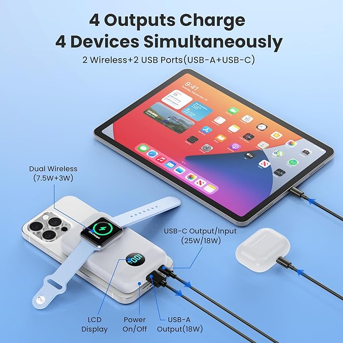 Magnetic Portable Charger for iPhone, 10800mAh 4-in-1 Wireless Power Bank - Image 3