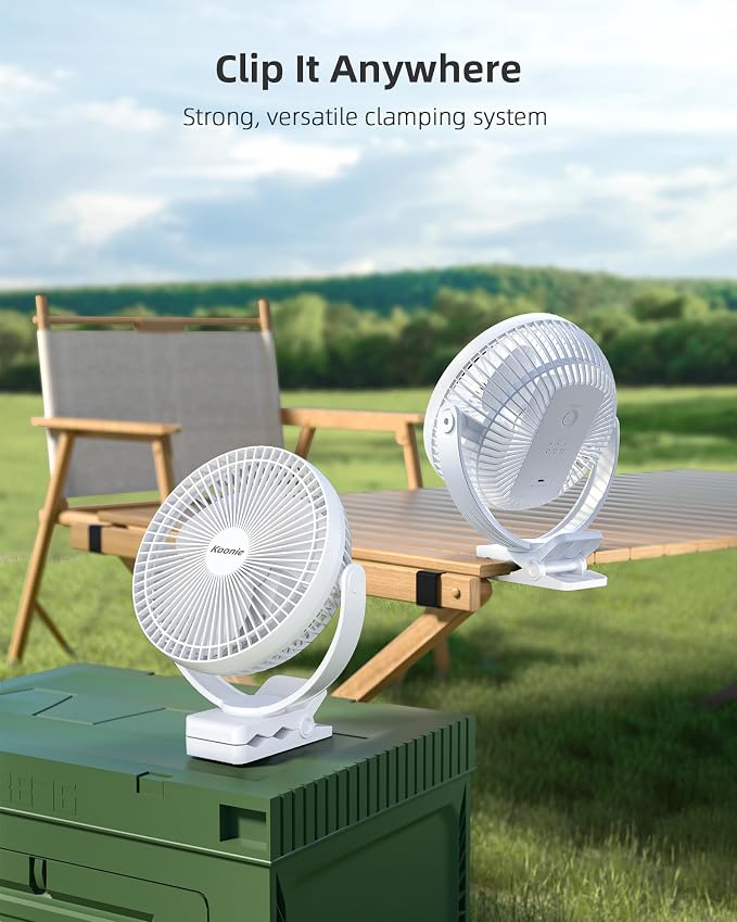 Koonie Portable Clip on Fan, 8-Inch 10000mAh USB Rechargeable Battery Operated - Image 6