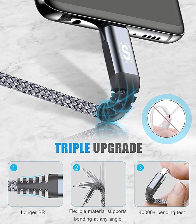 USB Type C Cable 3.1A Fast Charging, Sweguard USB-A to USB-C Charger Nylon - Image 4