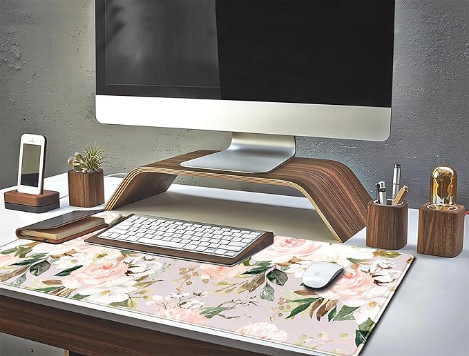 Pink Flowers Keyboard Pad PC Gaming Desk Mat Desk Mouse Pads Green Leaves - Image 6