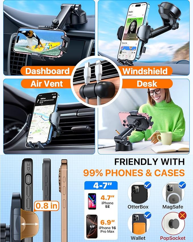 HTU 2025 Best Car Phone Holder 【Ultimate 5-in-1 & Upgraded 100+LBS Strongest - Image 6