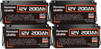 4PACK 12V 200Ah LiFePO4 Battery, Built-in 200A BMS, Rechargeable Deep Cycles by HumsiENK